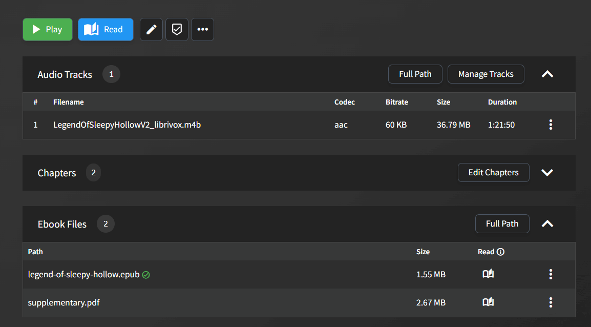 Audiobook and e-book library item