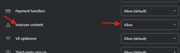 Mixed content settings
